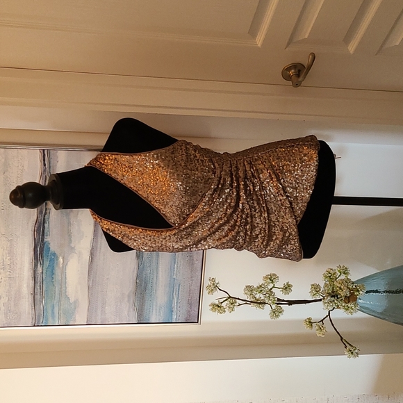 bebe Tops - BeBe chocolate sequin halter top sz S